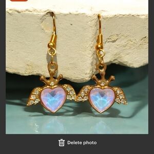 Purple Gold Tone Angel Heart Earrings